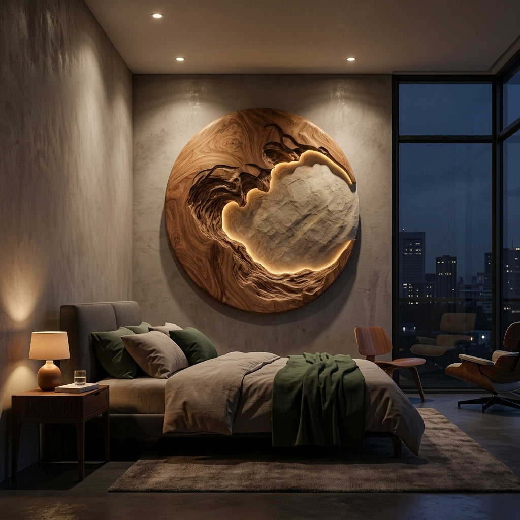 Organic Modern Round Wall Art, solid wood, built to order, view 5