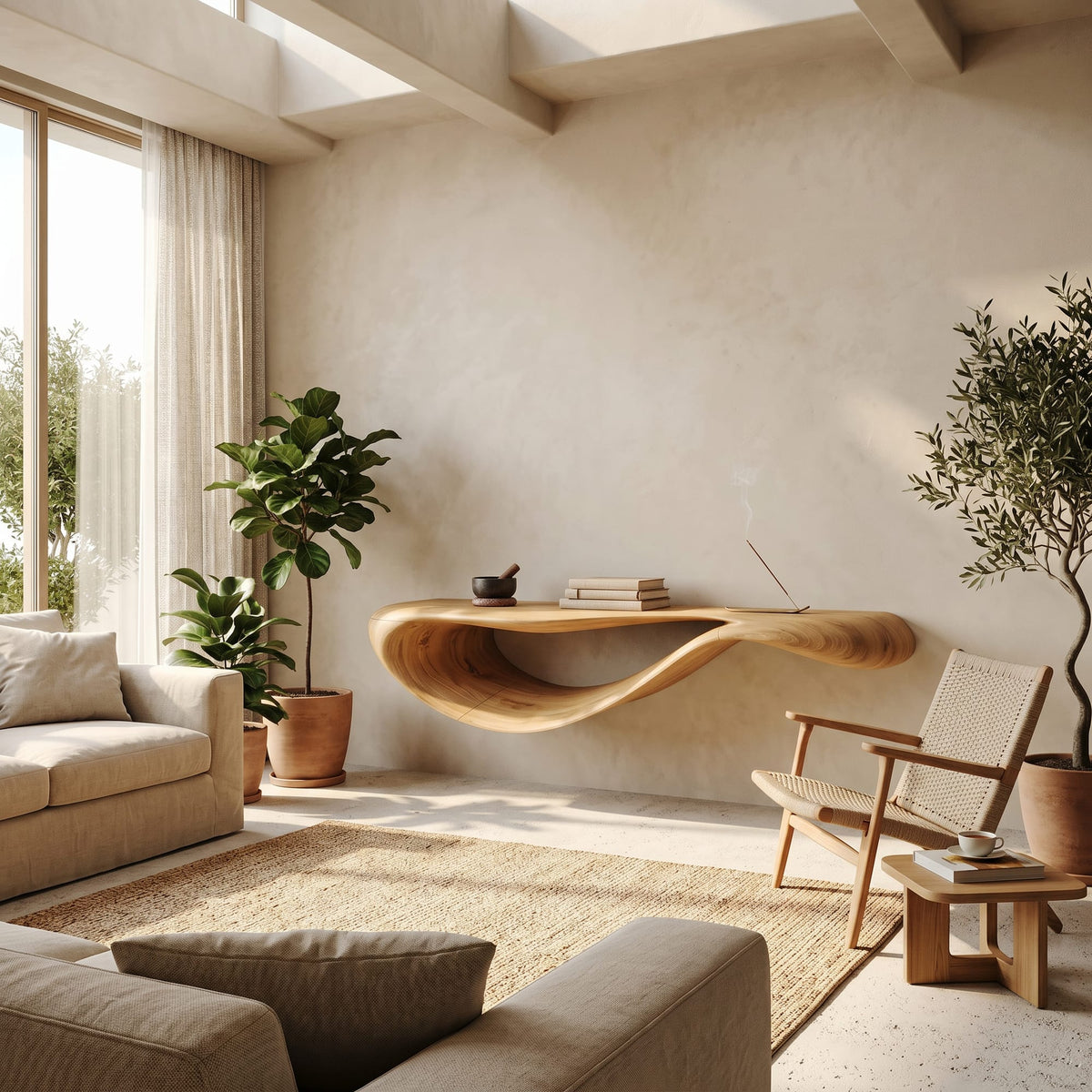 Modern Floating Console Table, solid wood, built to order