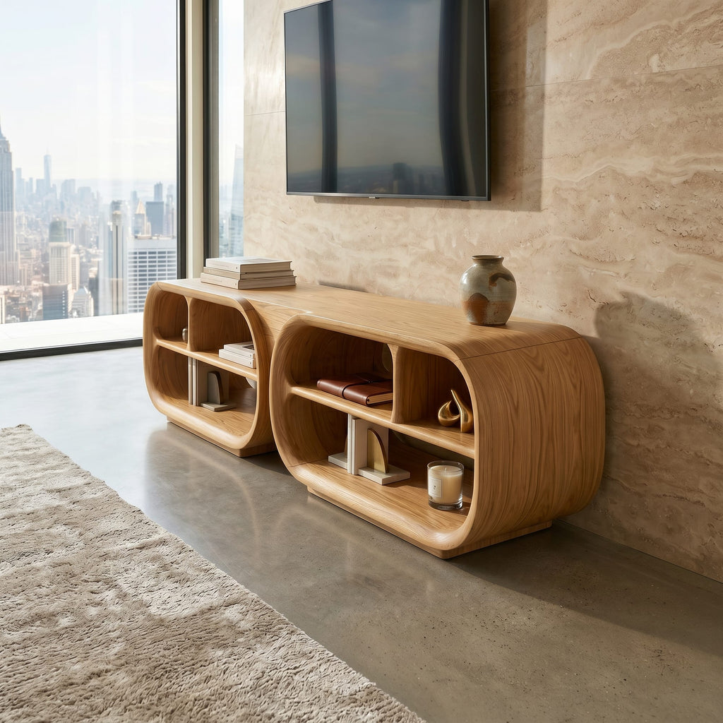 TV Console Architectural Wood Design, solid wood, built to order