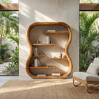 Contemporary Organic Bookshelf with Curved Frame, solid wood, built to order