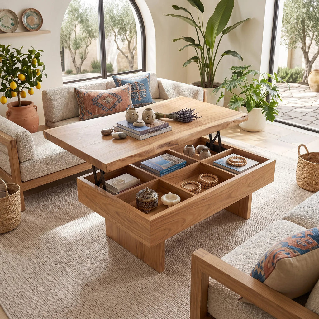 Contemporary Storage Lift Top Coffee Table City Apartment, solid wood, built to order