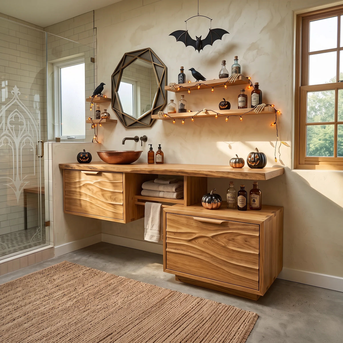 Mid Century Bathroom Vanity Ensuite, solid wood, built to order