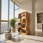 Minimalist Bookshelf Featuring Curved Side Panels, solid wood, built to order
