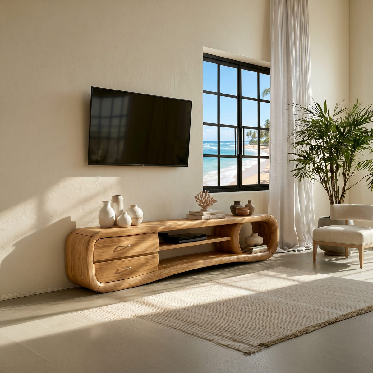 Media Console Contemporary Living Space, solid wood, built to order