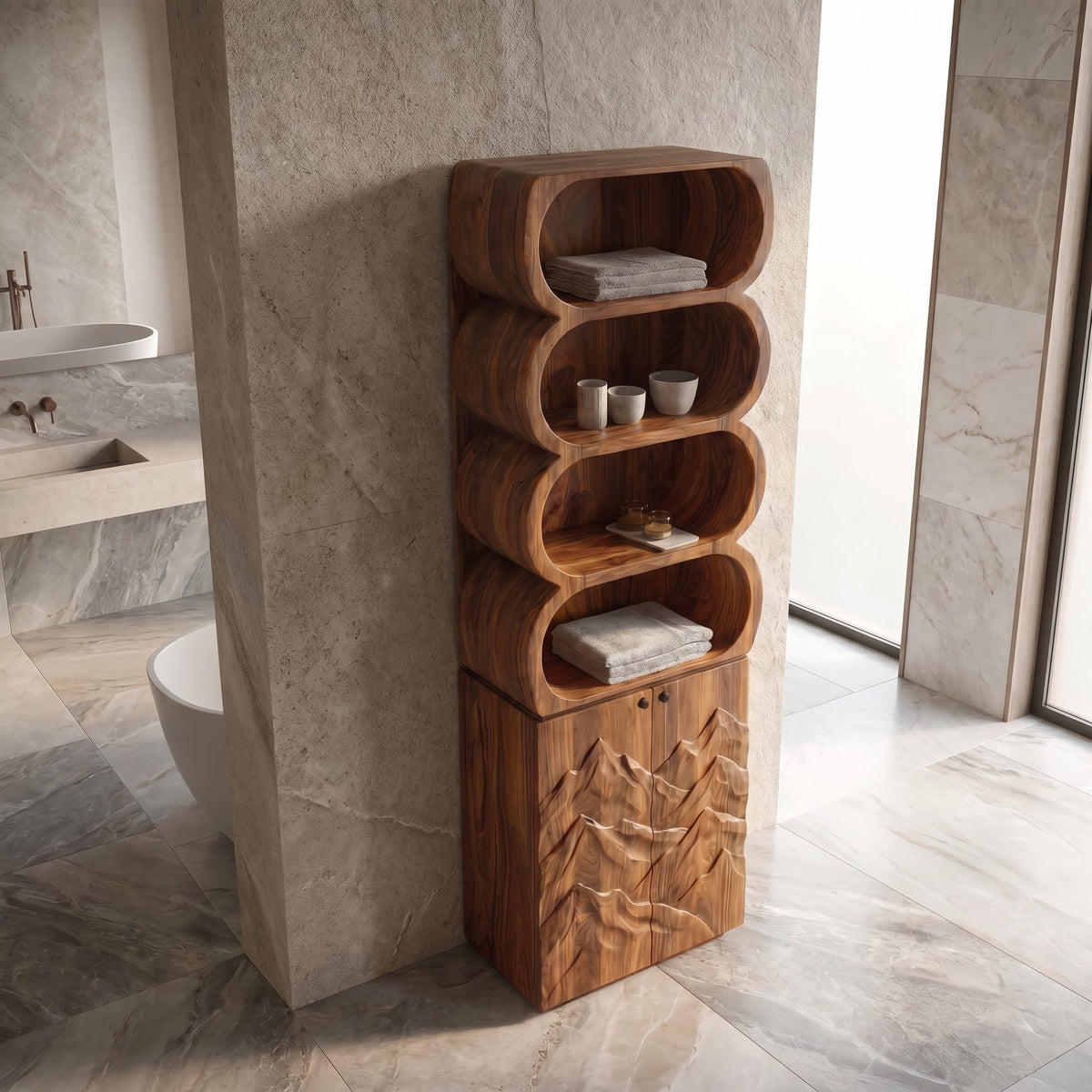 Sculptural Round Bath Shelf
