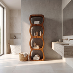 Rustic Bathroom Cabinet with Curved Wave Shape Design, solid wood, built to order, view 3