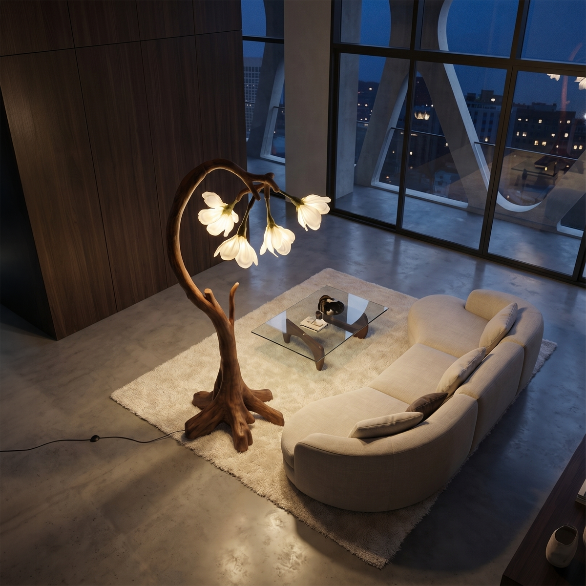 Bloom Floor Lamp with Sculptural Wooden Stand, solid wood, built to order, view 3
