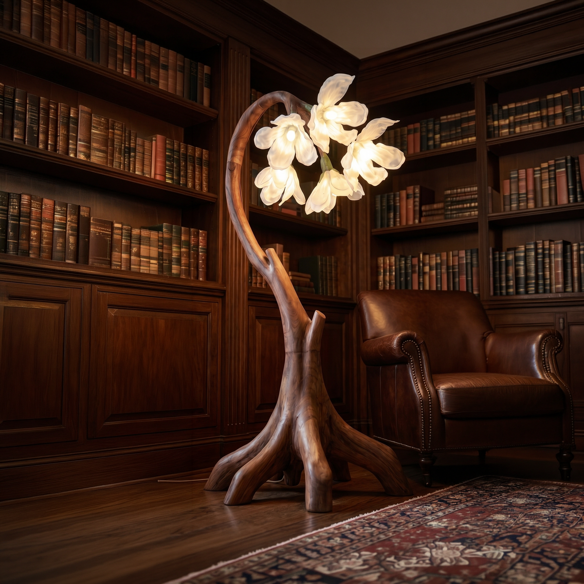 Organic Floral Floor Lamp, solid wood, built to order, view 2