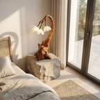 Modern Floral Table Lamp with Sculptural Base, solid wood, built to order, view 3