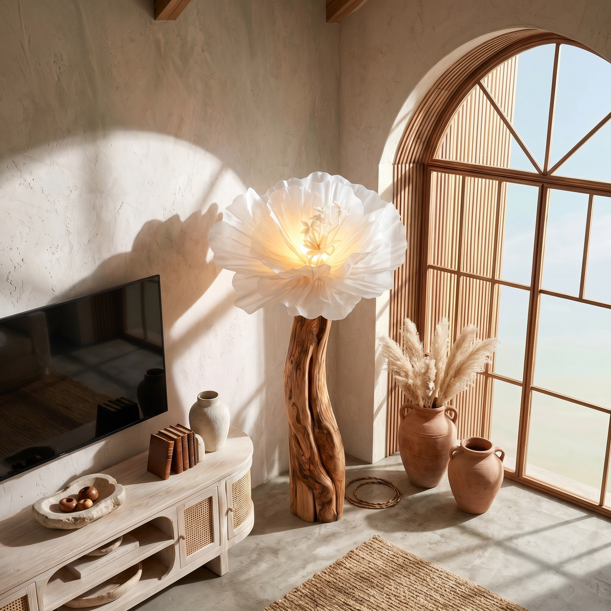 Artistic Flower Floor Lamp Sculptural Base, solid wood, built to order, view 3