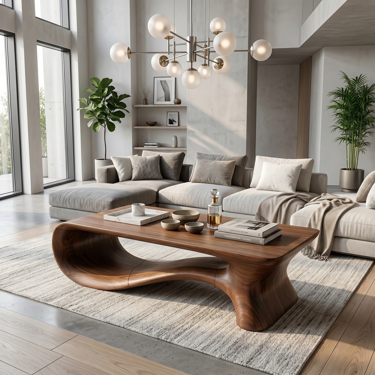 Modern Coffee Table with Flowing Organic Silhouette, solid wood, built to order, view 2