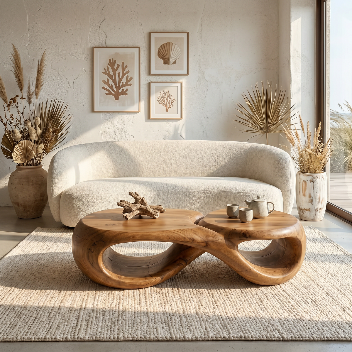 Coffee Table with Sculptural Curved Design, solid wood, built to order, view 3