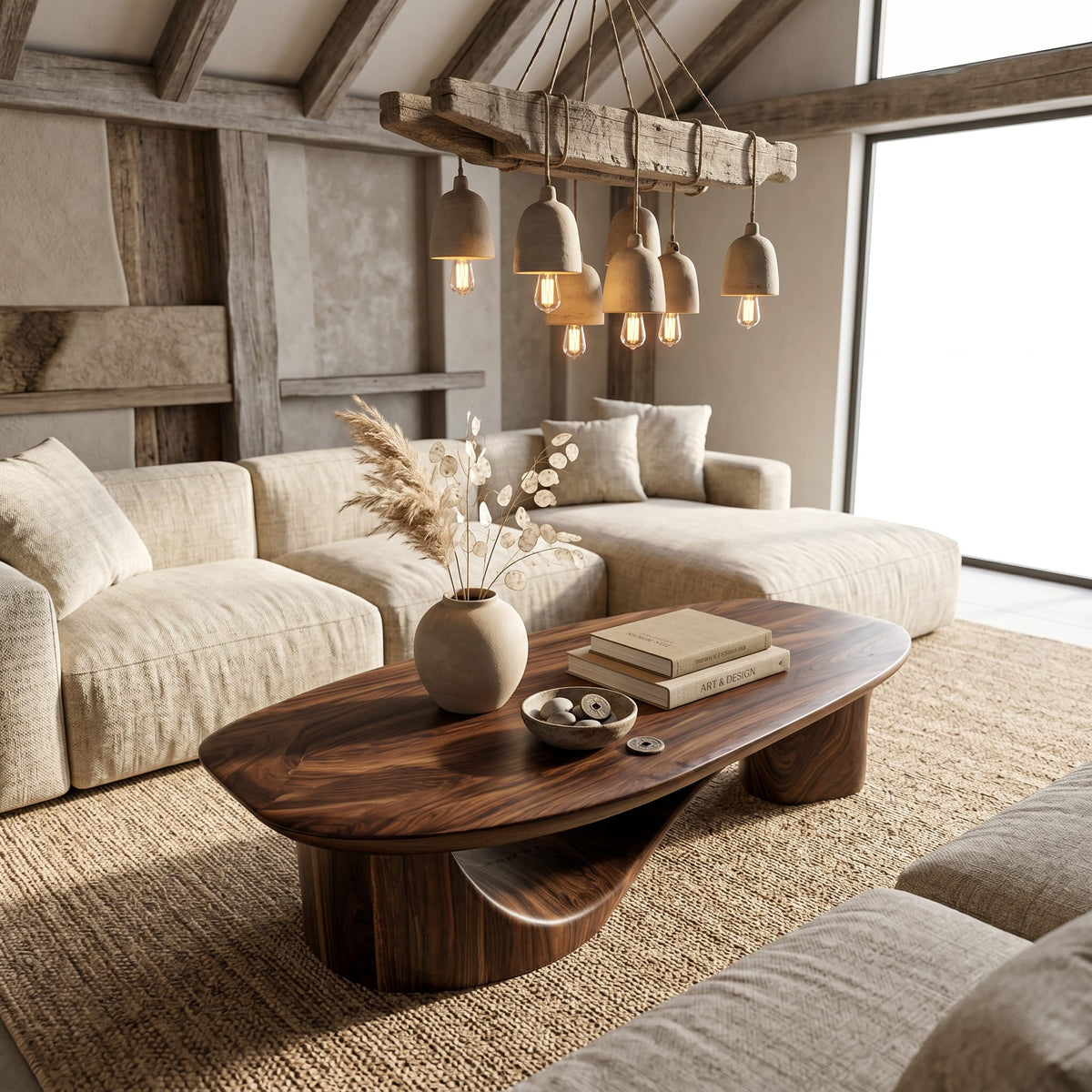 Contemporary Coffee Table with Sculptural Base, solid wood, built to order