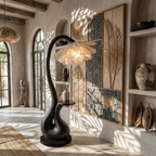 Modern Floor Lamp with Sculptural Curved Base and Display Shelf, solid wood, built to order, view 3