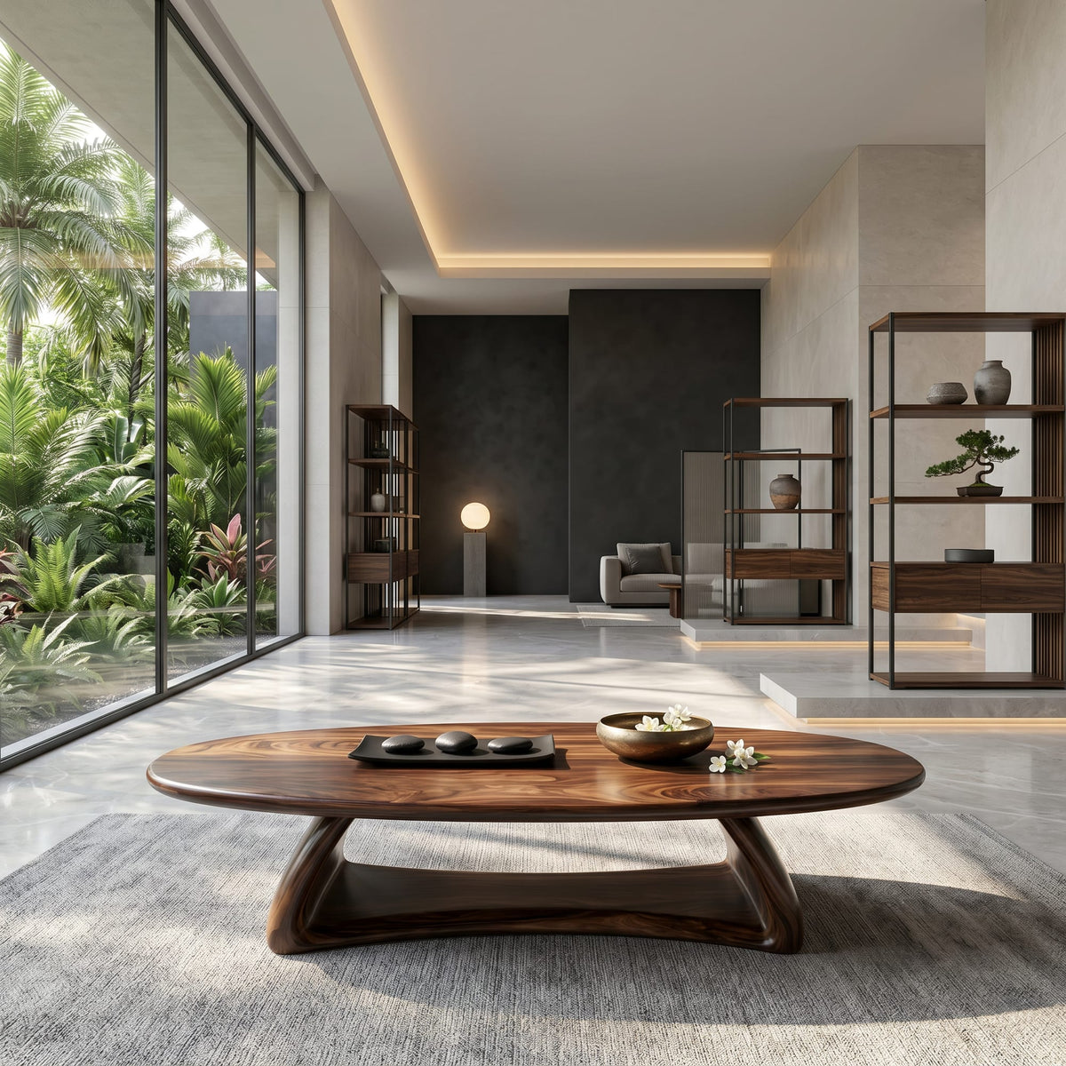 Contemporary Coffee Table with Sculptural Form, solid wood, built to order