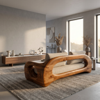 Organic Sofa Frame with Sculptural Circular Armrests, solid wood, built to order, view 3