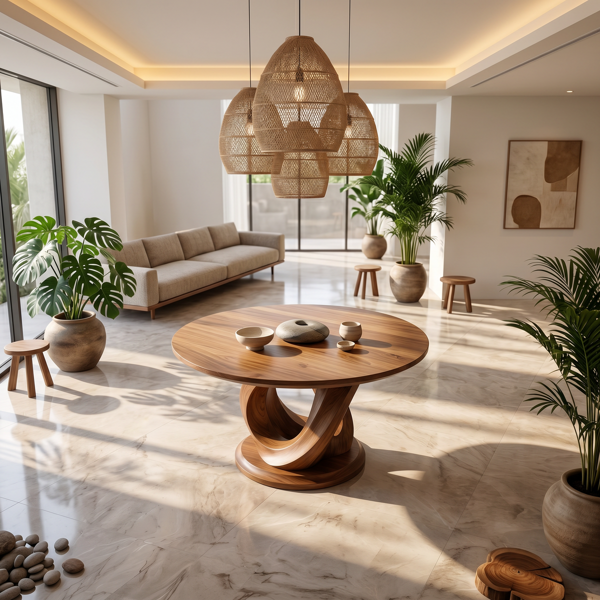 Modern Foyer Table Sculptural Base, solid wood, built to order, view 3