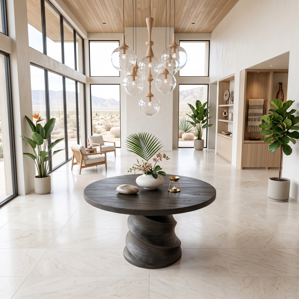 Organic Foyer Table with Sculptural Spiral Design, solid wood, built to order, view 2