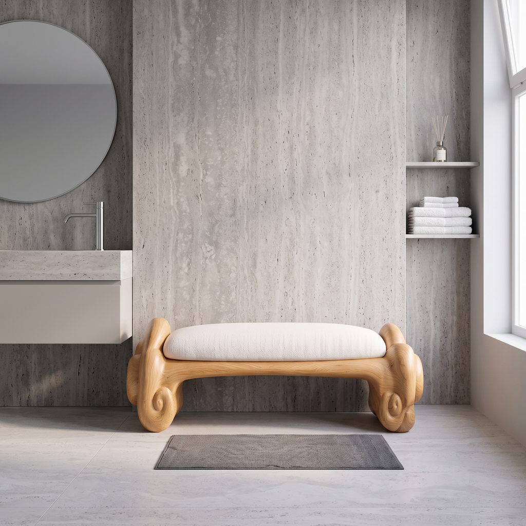 Minimalist Accent Bench with Rounded Cloud Shaped Legs, solid wood, built to order, view 2