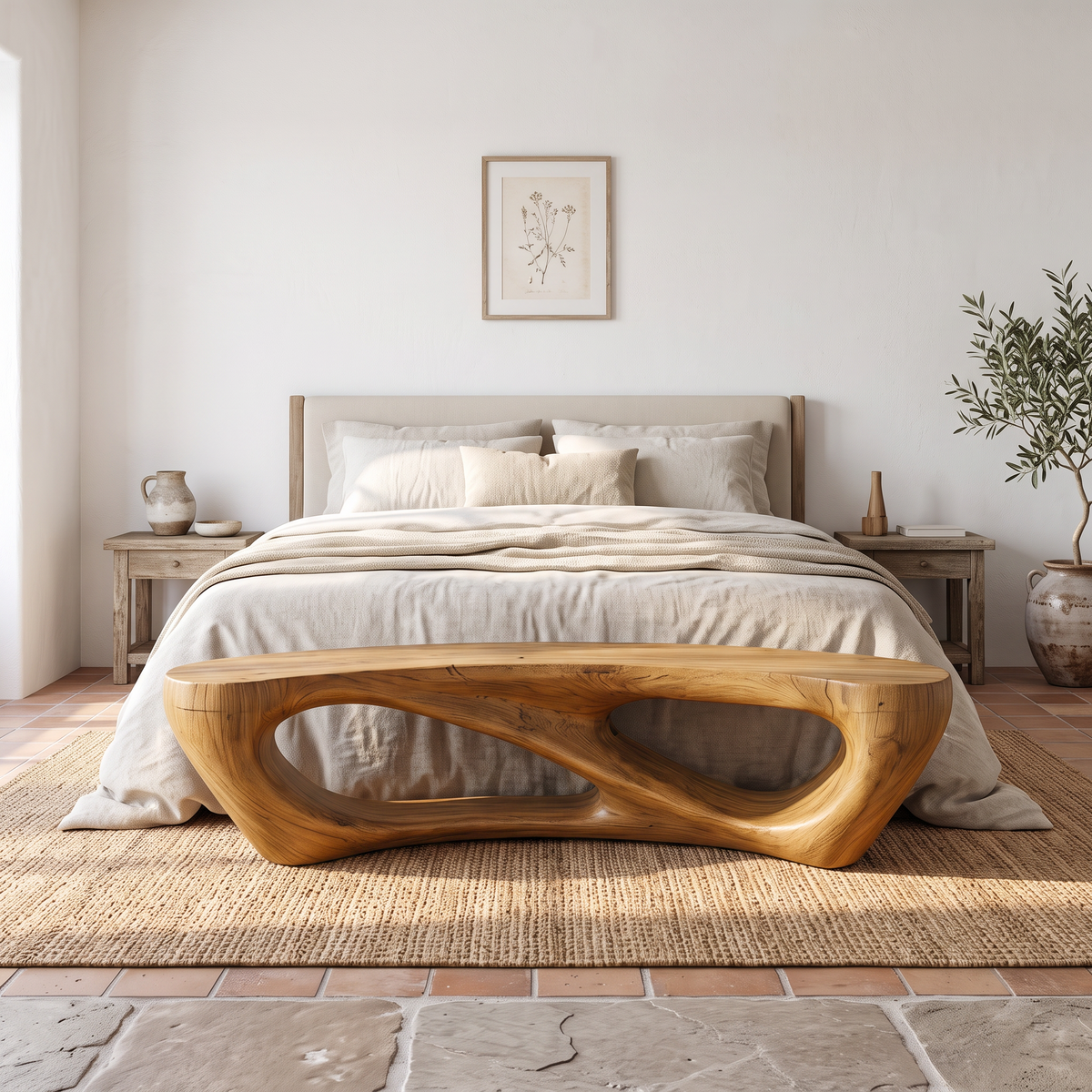 Mid Century Accent Bench with Rounded Arch Base, solid wood, built to order, view 3