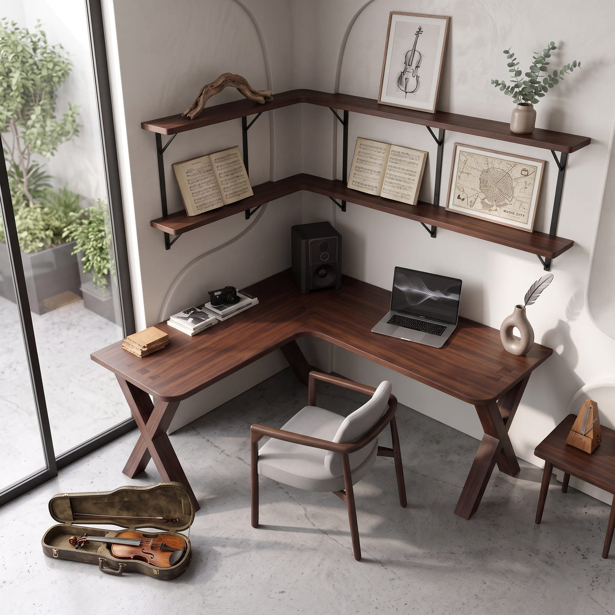 Midcentury Corner Table Home Office, solid wood, built to order