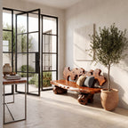 Contemporary Garden Bench with Interwoven Branch Design, solid wood, built to order