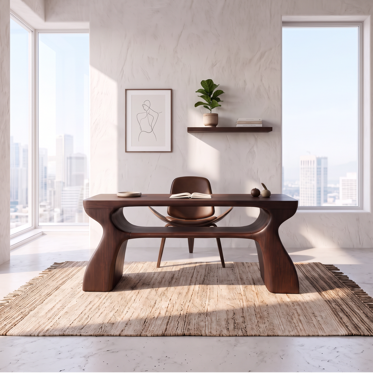 Mid Century Office Desk with Symmetrical Arch Legs, solid wood, built to order, view 3