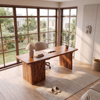 Contemporary Executive Desk with Side Storage Cabinet, solid wood, built to order