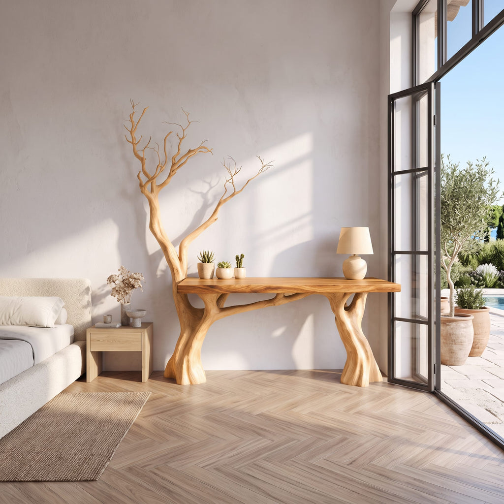 Rustic Computer Desk with Branch Inspired Base, solid wood, built to order