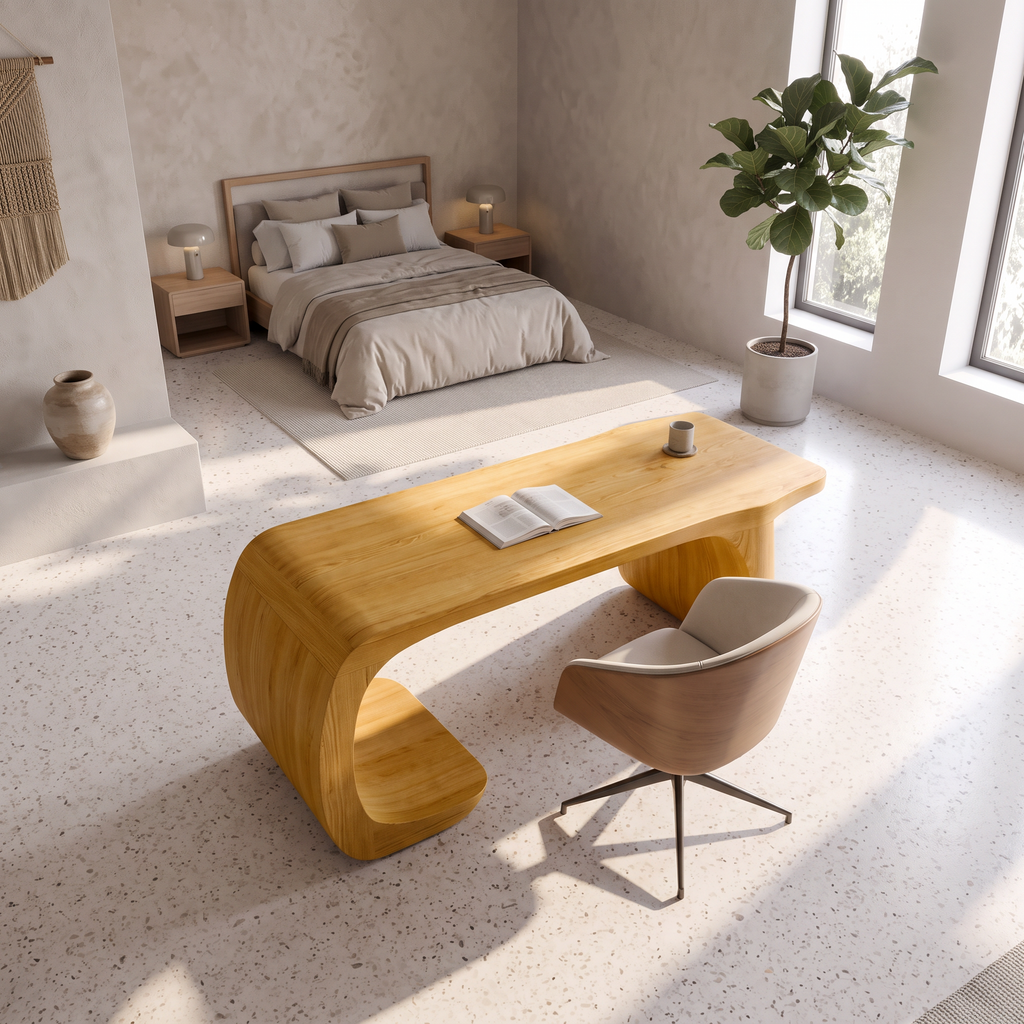 Minimalist Writing Desk with Clean Symmetrical Base, solid wood, built to order, view 2
