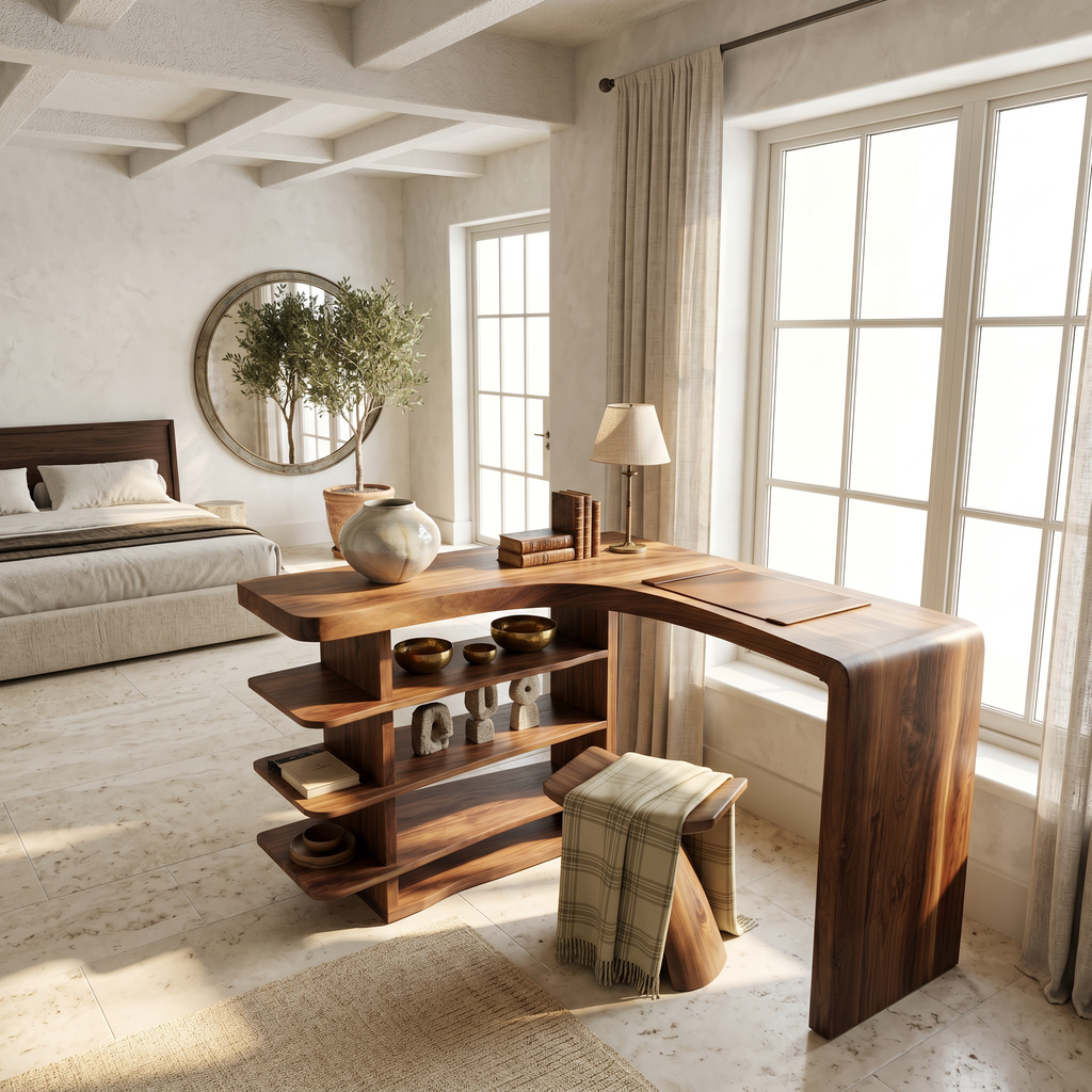 Minimalist Desk with Functional Storage Shelves, solid wood, built to order, view 7