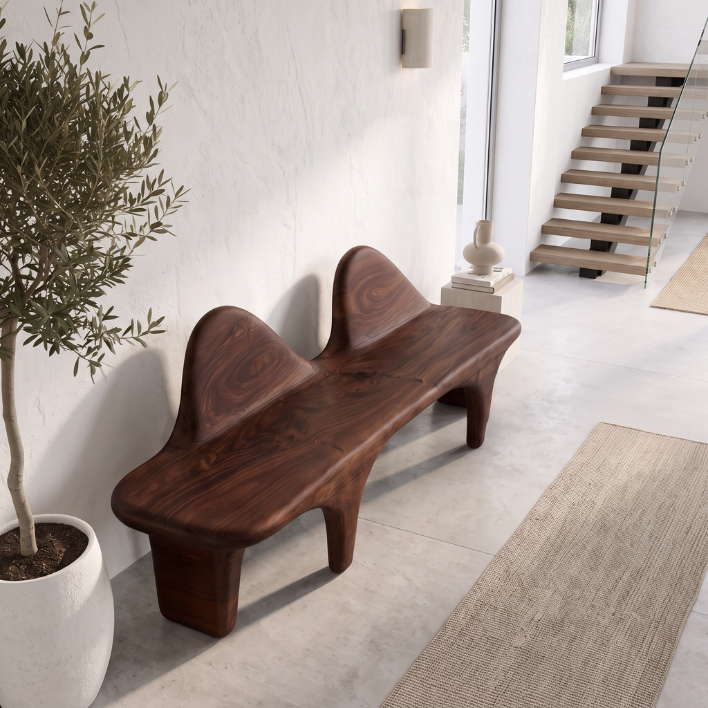 Organic Wooden Bench with Flowing Back Design, solid wood, built to order, view 7