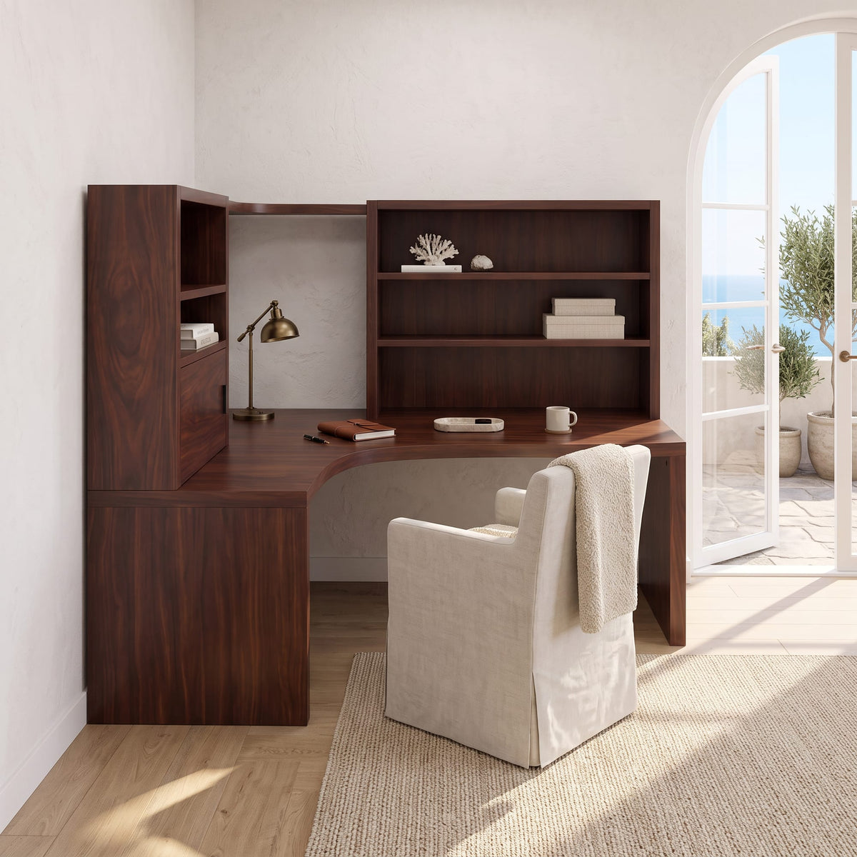 Contemporary Corner Desk with Built in Bookcase, solid wood, built to order
