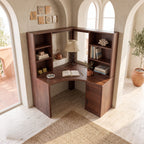 Modern Bookcase Desk with Integrated Upper Shelving, solid wood, built to order
