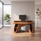 Contemporary Office Desk with Raised Monitor Platform, solid wood, built to order