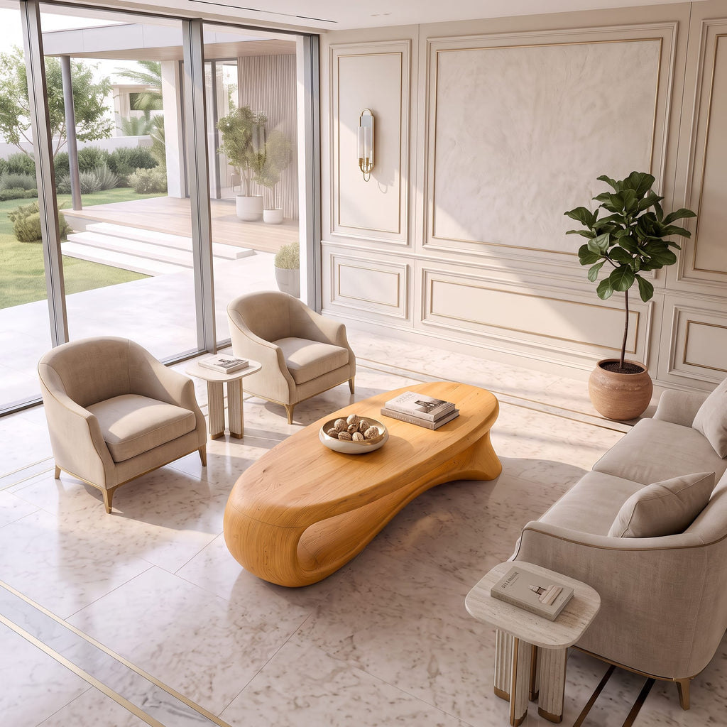 Contemporary Coffee Table with Oval Top Design, solid wood, built to order