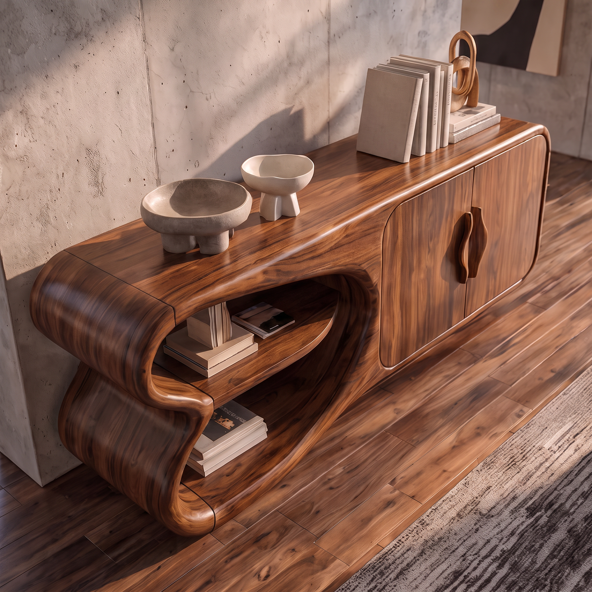 Minimalist Sideboard with Side Compartments, solid wood, built to order, view 2