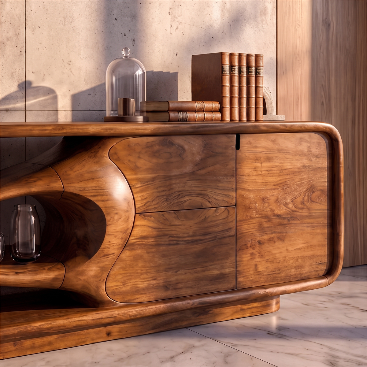 Organic Sideboard with Integrated Drawers and Flowing Silhouette, solid wood, built to order, view 3