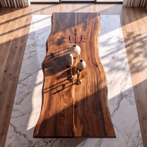 Contemporary Dining Table with Asymmetrical Edge Top, solid wood, built to order