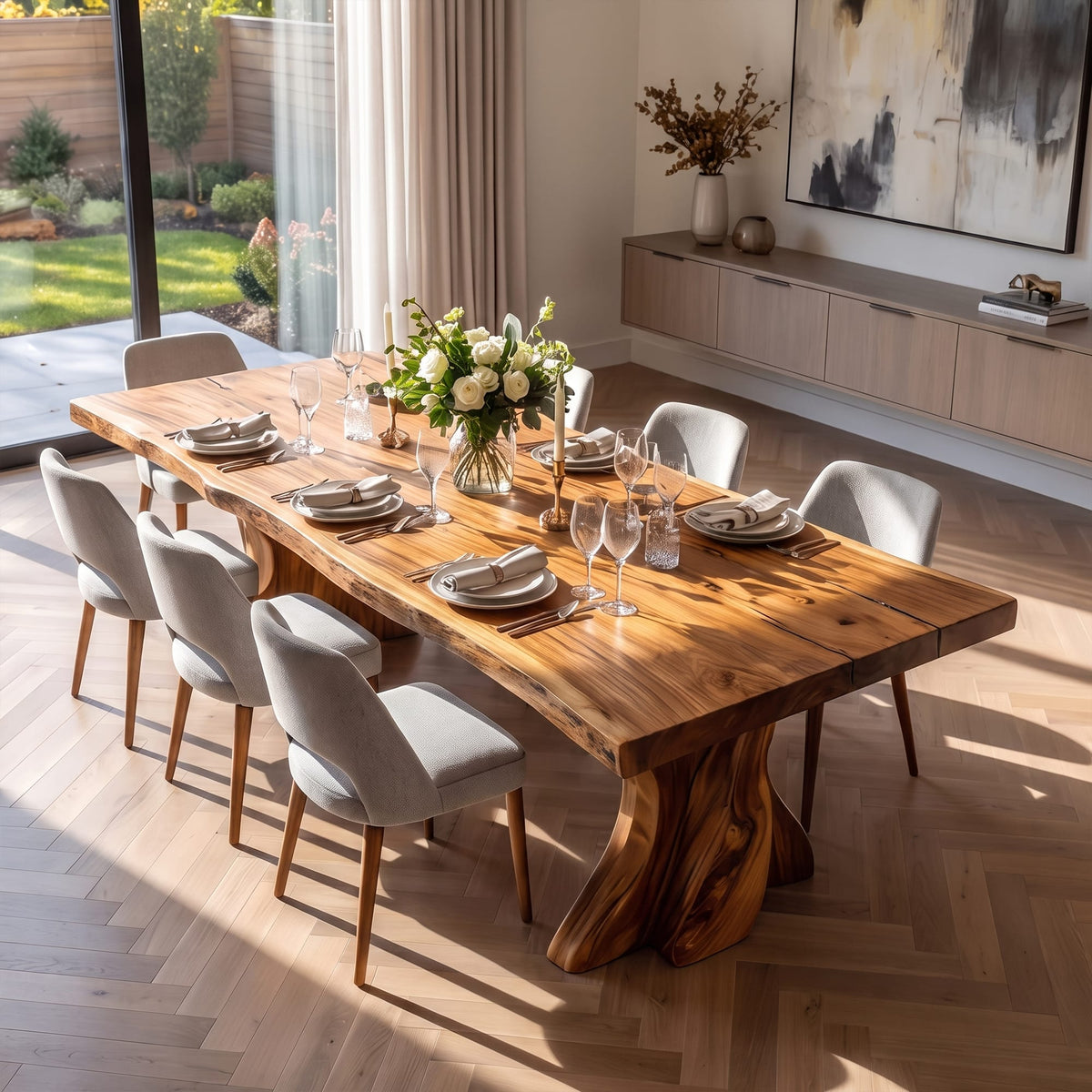 Contemporary Dining Table with Tree Form Base, solid wood, built to order