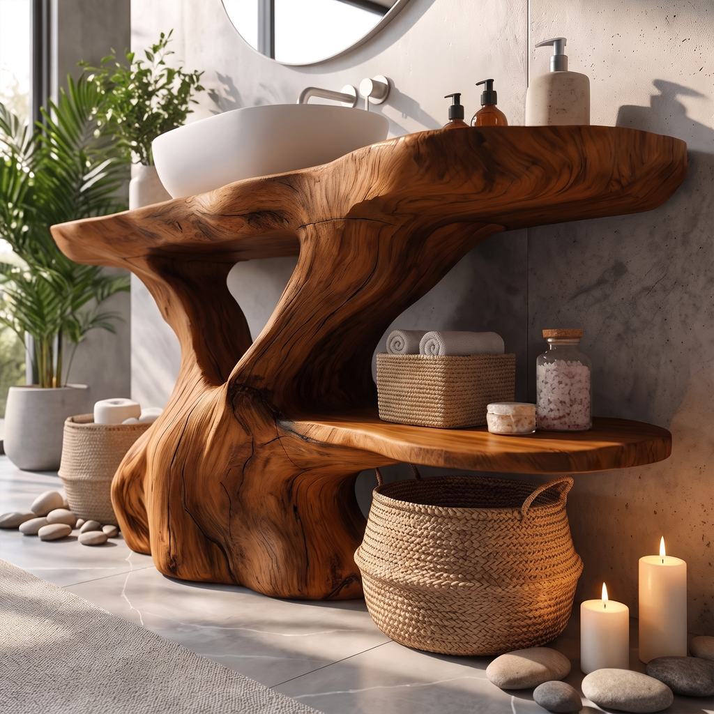Organic Bathroom Vanity with Sculptural Tree Root Base, solid wood, built to order, view 2