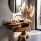 Contemporary Single Bathroom Vanity with Sculptural Branch Support, solid wood, built to order