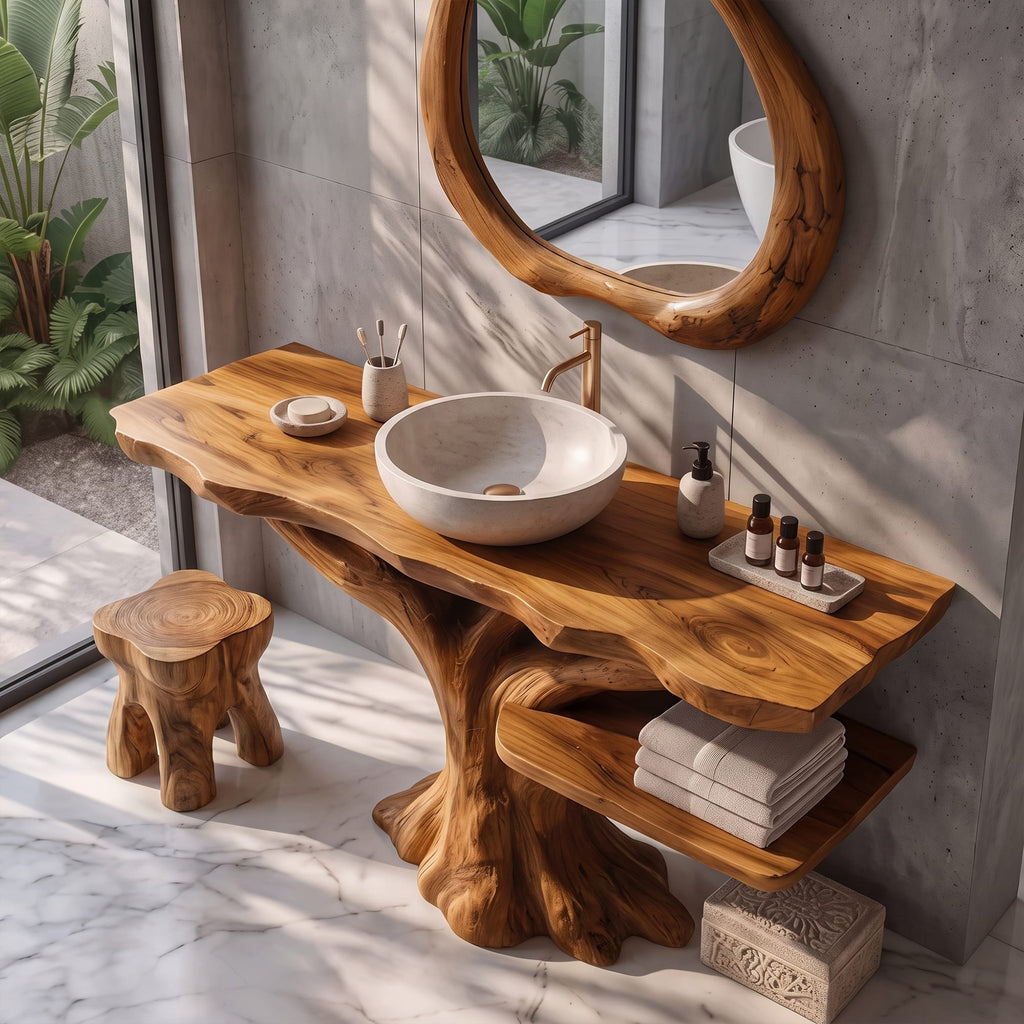 Bathroom Vanity with Lower Display Shelf, solid wood, built to order