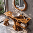 Bathroom Vanity with Lower Display Shelf, solid wood, built to order