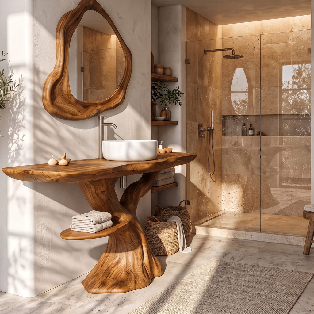Rustic Bathroom Vanity with Bold Tree Root Design, solid wood, built to order