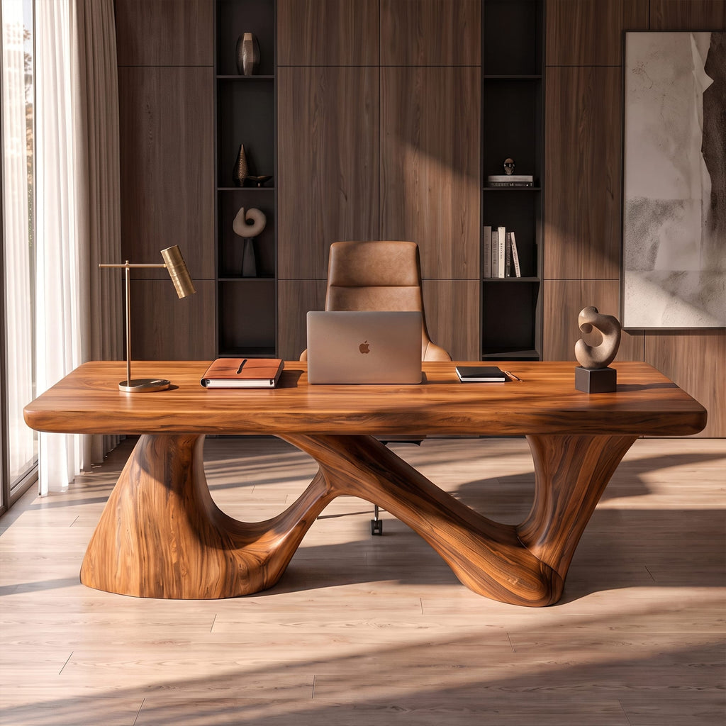 Contemporary Desk with Flowing Sculptural Legs, solid wood, built to order