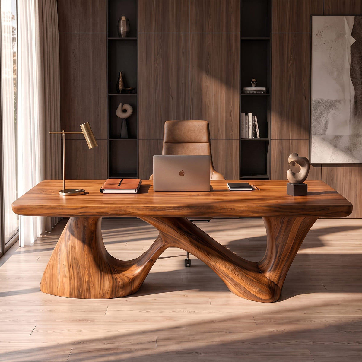 Contemporary Desk with Flowing Sculptural Legs, solid wood, built to order