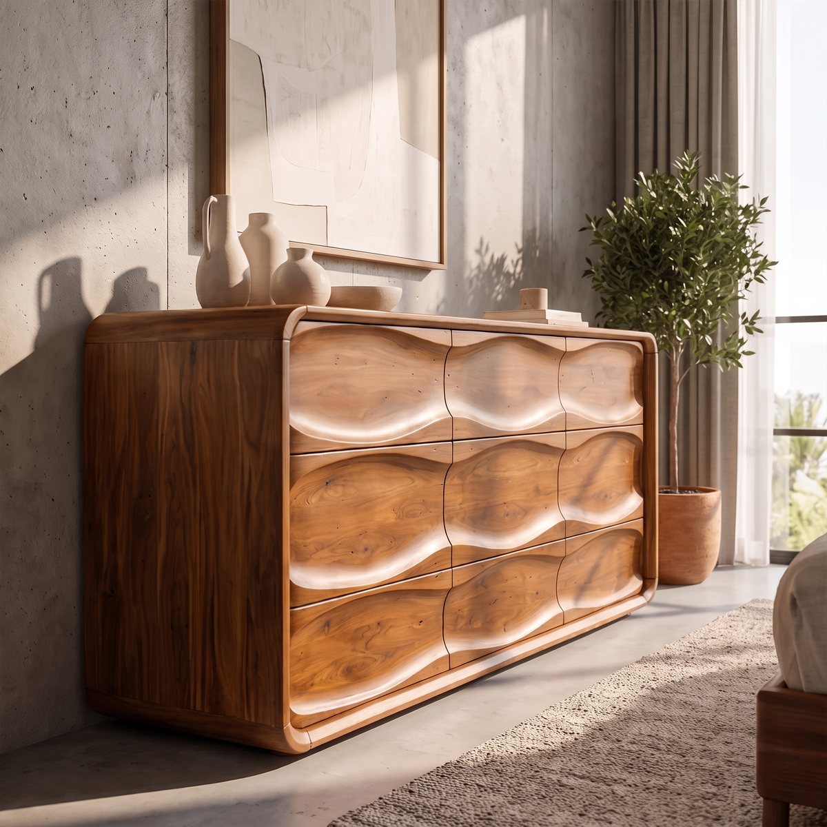 Contemporary Bedroom Dresser with Embossed Grain Front and Curved Corners, solid wood, built to order, view 2