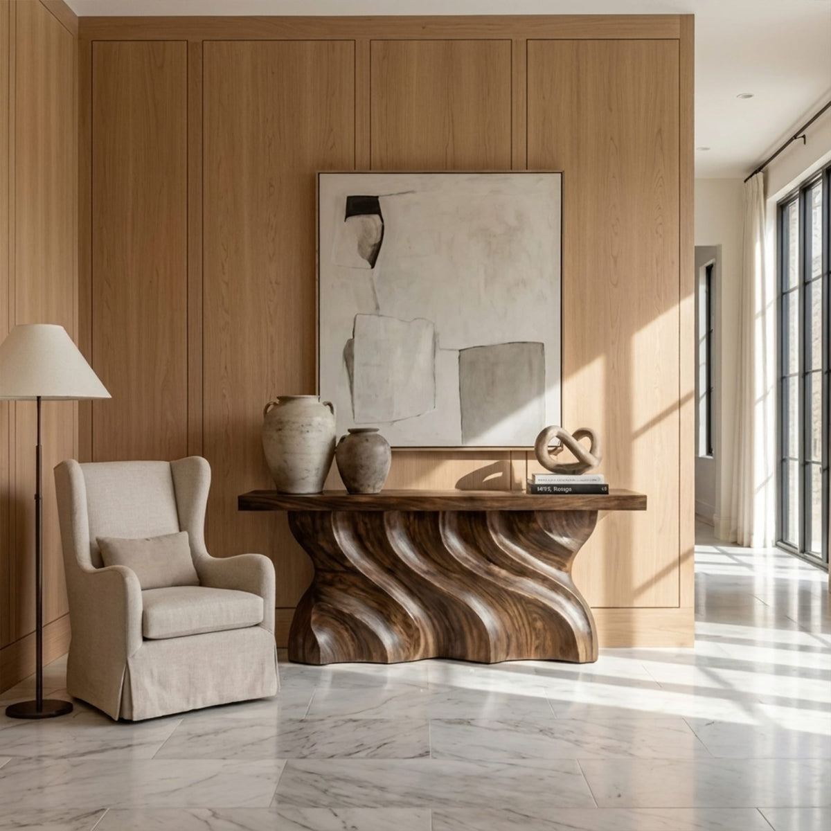 Mid Century Sculpted Wave Console Table