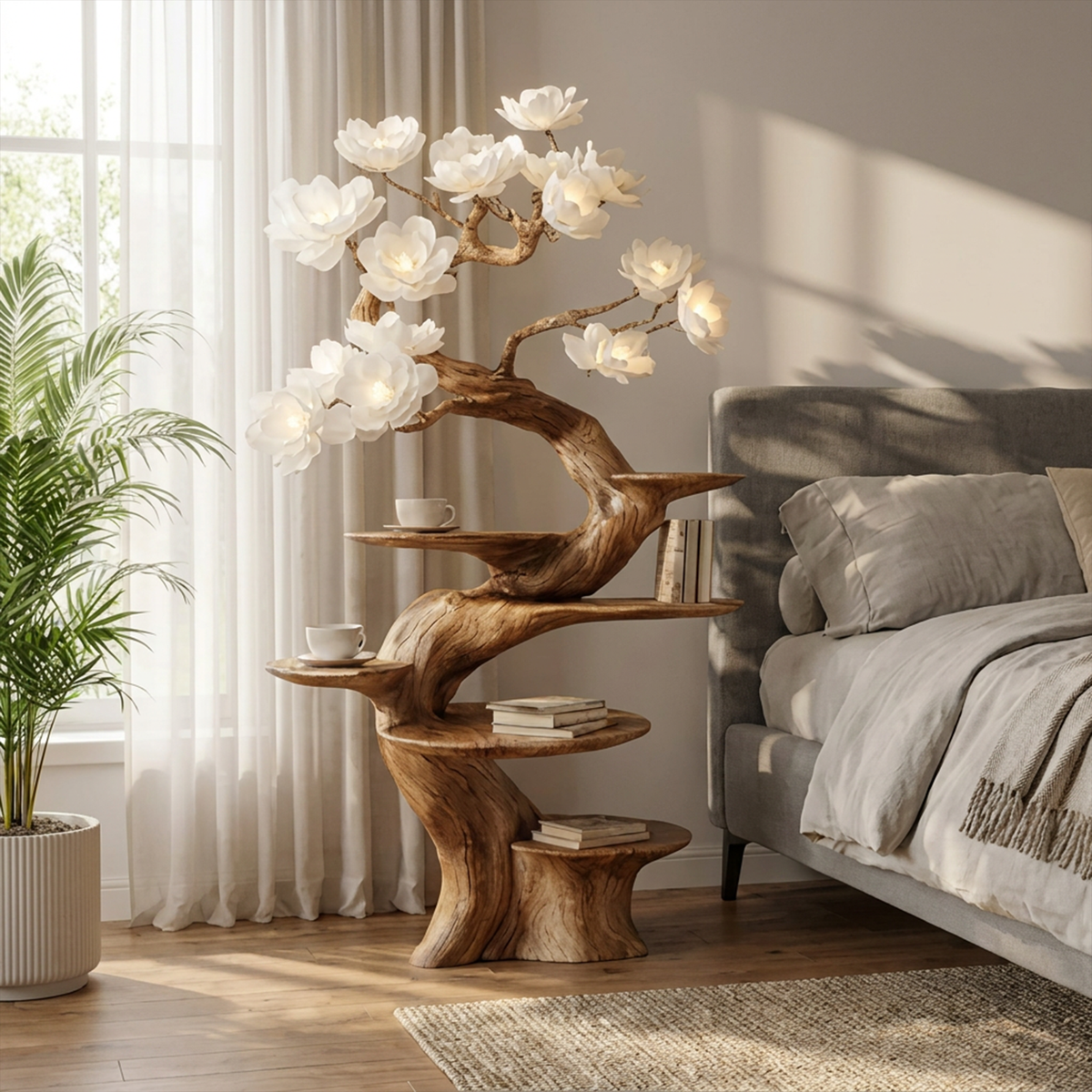 Organic Modern Sculptural Floor Display Shelf, solid wood, built to order, view 3